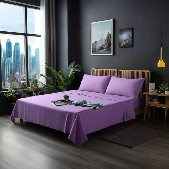 Comfylife Bamboo Derived Rayon Bed Sheet Set Deep Pockets, Moisture Wicking, No Fading, Softer Than Cotton- 4 Pieces -Queen Size, Lavender