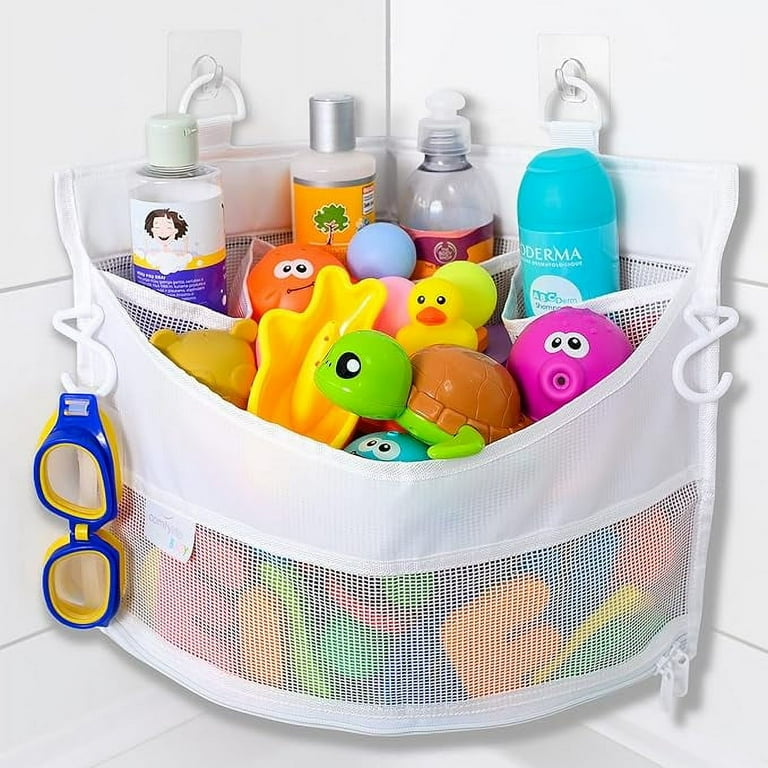 Comfylife Mesh Bath Toy Holder Organizer The Perfect Corner Bathtub Toy Storage Bathroom or Shower Caddy This Multi use Net Bag Makes Baby Bath Toy Storage Easy For Kids