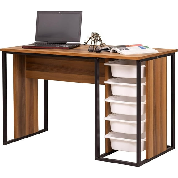 Comfyt Desk with Drawers, Puzzle Table, Hobby & Activity Desk, Space-Saving Do-it-yourself Desk, Small Modern Office Desk, Simple Pc Table with Storage (Walnut)