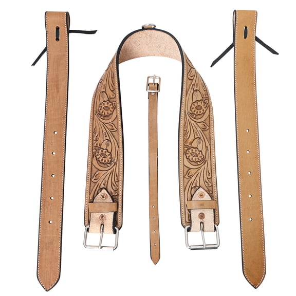 Comfytack Horse Saddle Flank Cinch Girth Handtooled Leather W/ Billets Antique Tan