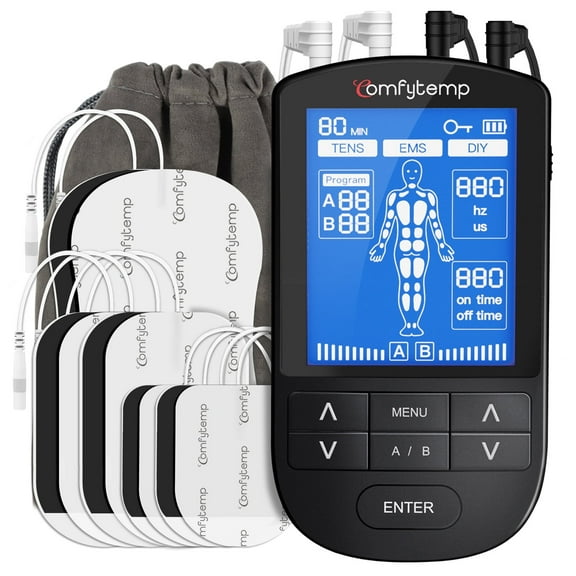 Comfytemp 4 Channel TENS Unit Muscle Stimulator for Pain Relief, 24 Modes DIY Massage for Back, Neck, Shoulder, 10 Electrode Pads