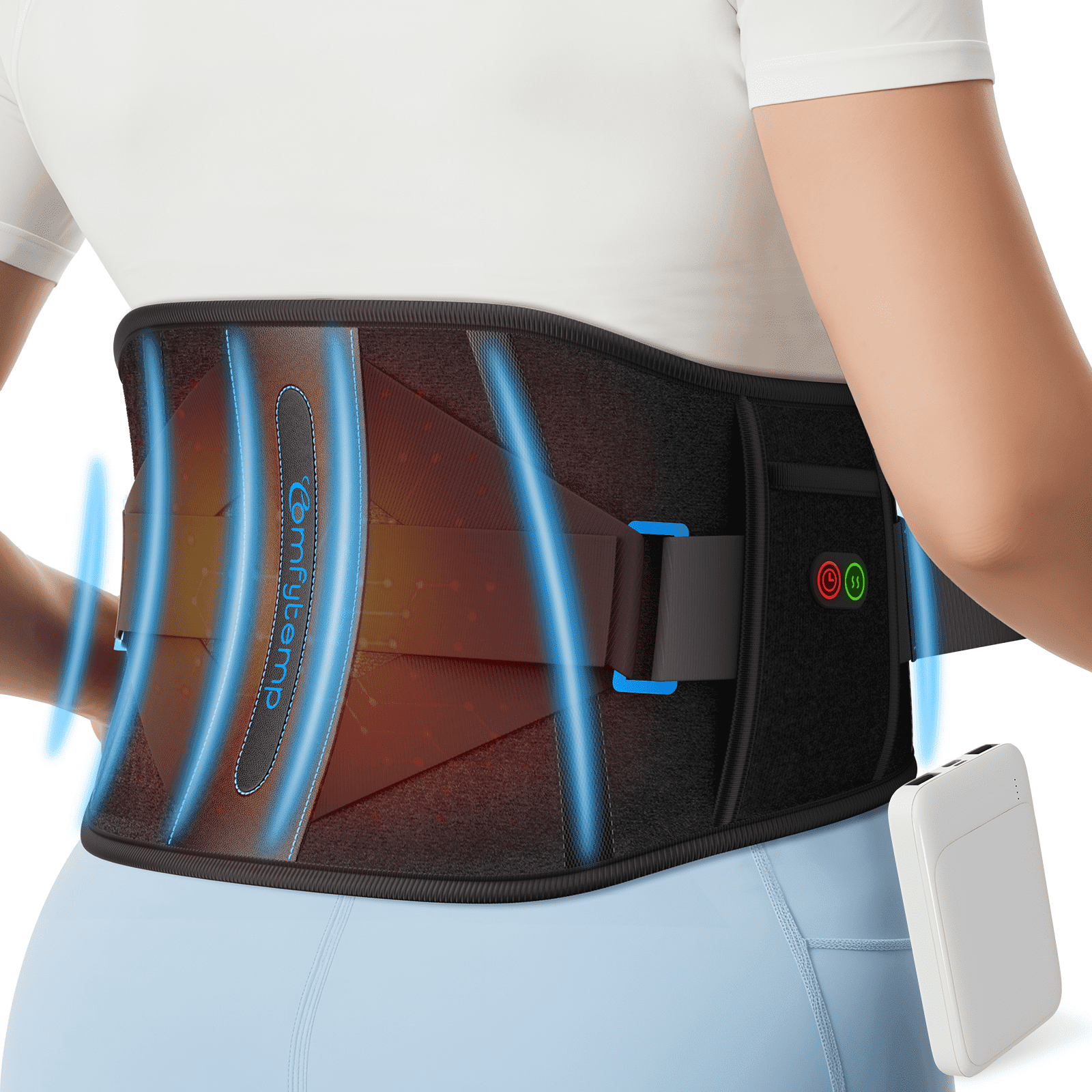 Comfytemp Back Brace for Lower Back Pain Relief with 3 Heat, Heated Lumbar Support Belt for Men & Women, One Size