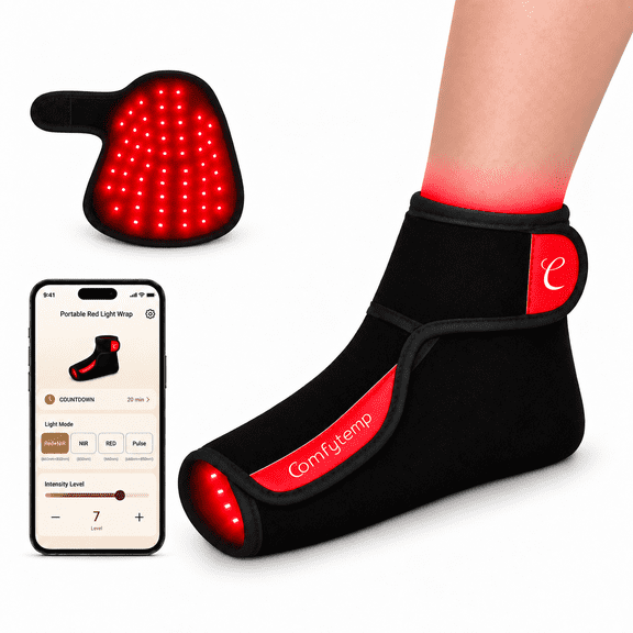 Comfytemp Large Red Light heated Wrap for Foot Ankle, Cordless Red Light Heated Boots Fits 7-12 Shoes Size