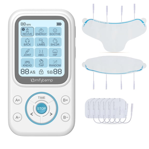 Comfytemp Portable Rechargeable TENS Unit, Dual Channel Muscle Stimulator Massager with Electrode Pads, Multiple Modes for Home Office Use