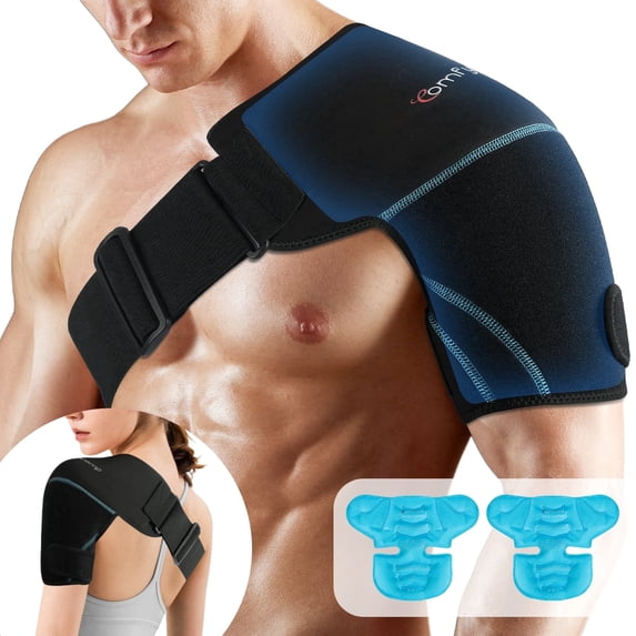 Comfytemp Shoulder Ice Pack Wrap with 2 Reusable Gel Inserts, Adjustable Compression for Shoulder Pain Relief & Post-Workout Recovery