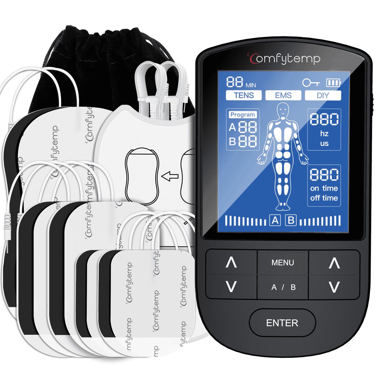 Comfytemp TENS Unit Muscle Stimulator for Pain Relief, 24 Modes DIY Massage for Back, Neck, Shoulder, 10 Electrode Pads