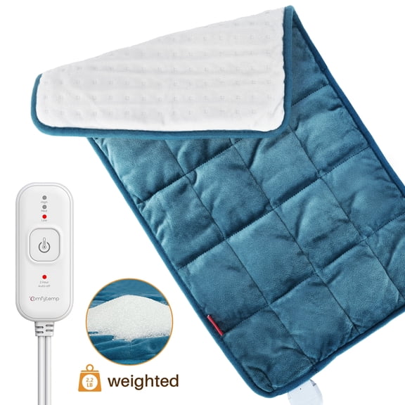 Comfytemp Weighted Heating Pad, 3 Heat Levels, Auto Shut Off, 12"x24", Blue