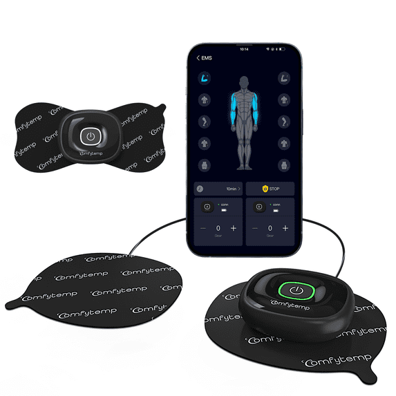 Comfytemp Wireless Tens Unit with APP Control, Rechargeable Muscle Stimulator Massager for Back, Shoulder & Leg Pain