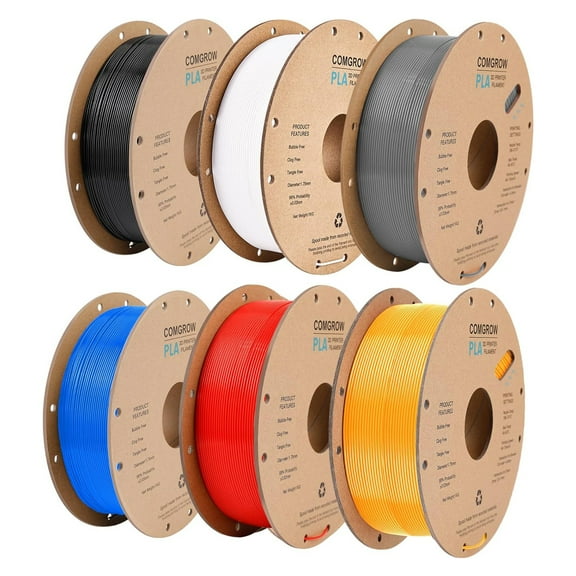 Comgrow PLA 3D Printer Filament, 1.75mm, 6KG Spool, Accuracy +/- 0.02 mm, Black, White, Grey, Red, Blue, Yellow