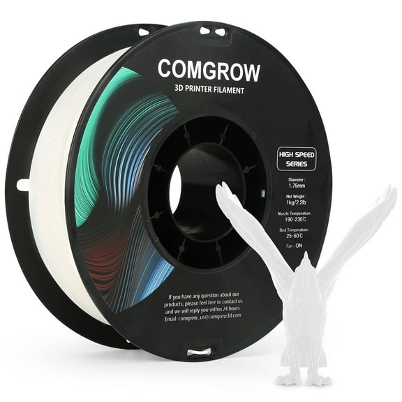 Comgrow High-Speed 3D Printer Filament PLA,1.75mm 3D Printer Material,Dimensional Accuracy +/- 0.02 mm, 1KG Spool-White