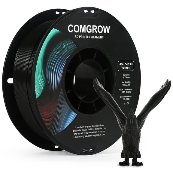 Comgrow High-Speed 3D Printer Filament PLA,1.75mm 3D Printer Material,Dimensional Accuracy +/- 0.02 mm, 1KG Spool-Black