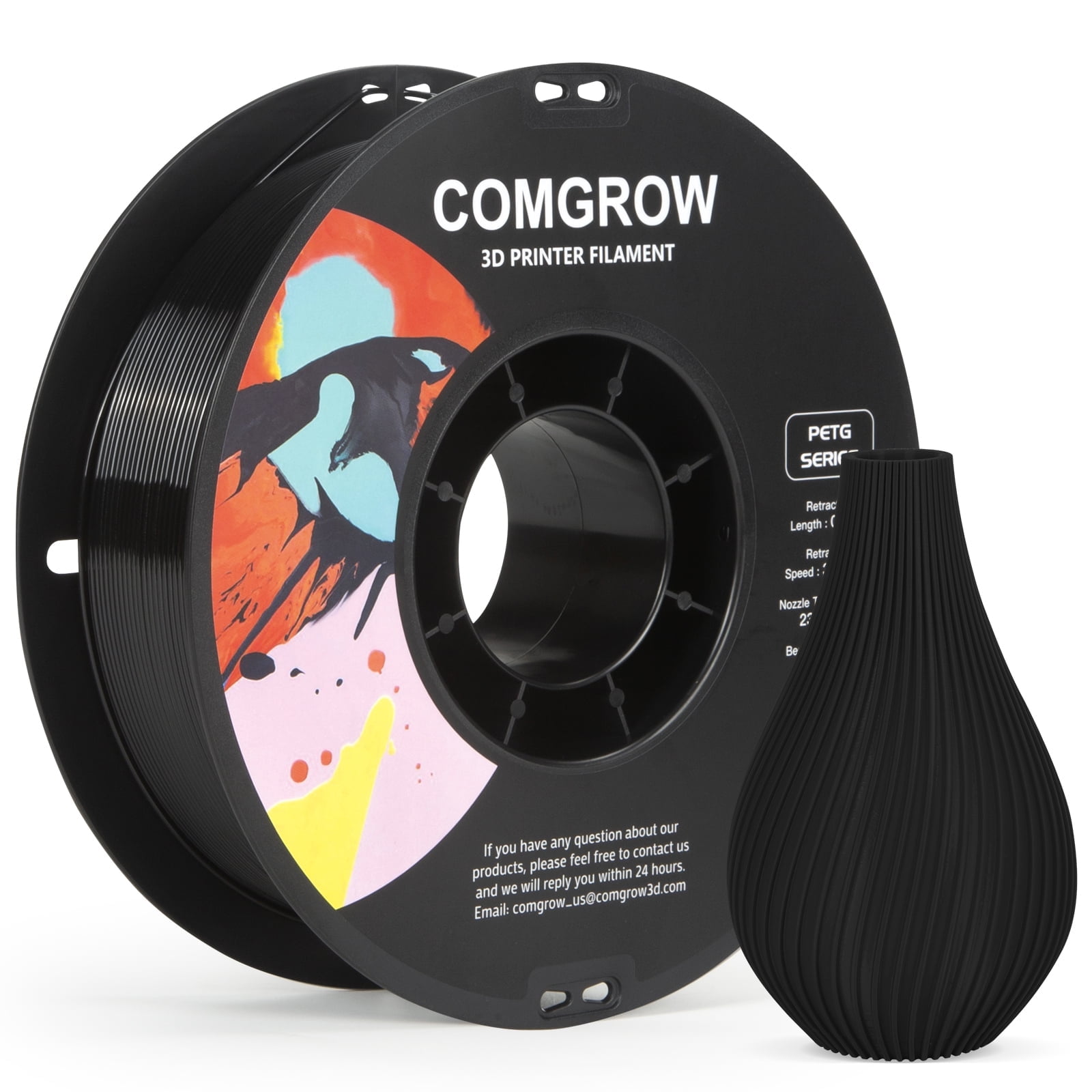 Comgrow PETG 3D Printer Filament-3D Printer Material 1.75mm Dimensional Accuracy +/- 0.02 mm, 1KG/2.2LB-Black