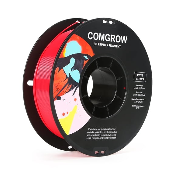 Comgrow PETG 3D Printer Filament-3D Printer Material 1.75mm Dimensional Accuracy +/- 0.02 mm, 1KG/2.2LB-Cherry Red