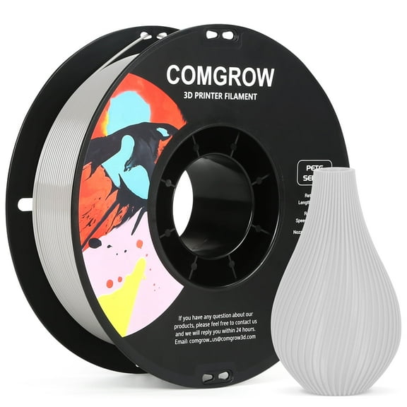 Comgrow PETG 3D Printer Filament-3D Printer Material 1.75mm Dimensional Accuracy +/- 0.02 mm, 1KG/2.2LB-Grey