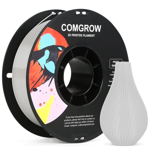 Comgrow PETG 3D Printer Filament-3D Printer Material 1.75mm Dimensional Accuracy +/- 0.02 mm, 1KG/2.2LB-Grey