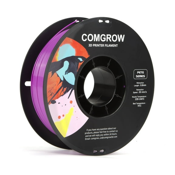 Comgrow PETG 3D Printer Filament-3D Printer Material 1.75mm Dimensional Accuracy +/- 0.02 mm, 1KG/2.2LB-Purple