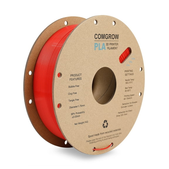 Comgrow PLA 3D Printer Filament, 3D Printer PLA Filament 1.75mm, Dimensional Accuracy +/- 0.02 mm, 1KG Spool PLA Red