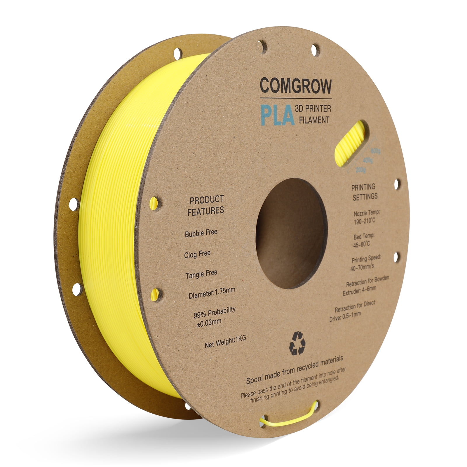 Comgrow PLA 3D Printer Filament, 3D Printer PLA Filament 1.75mm ...