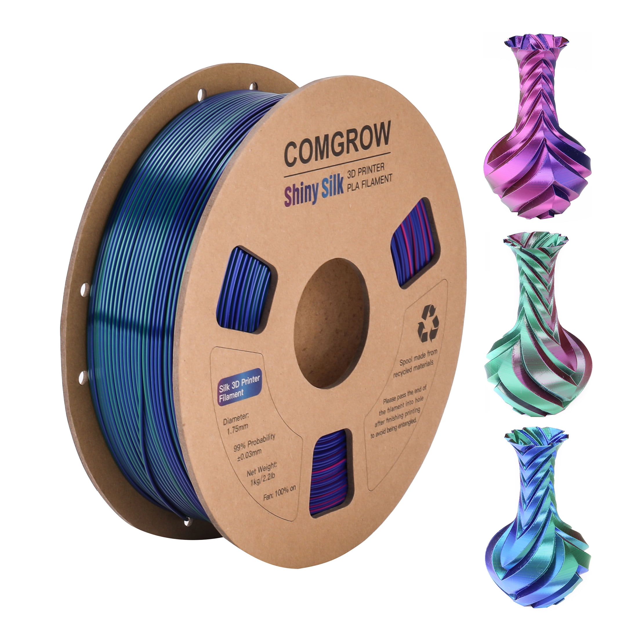 Comgrow Rainbow Colors Silk PLA 3D Printer Filament, Rainbow PLA ...