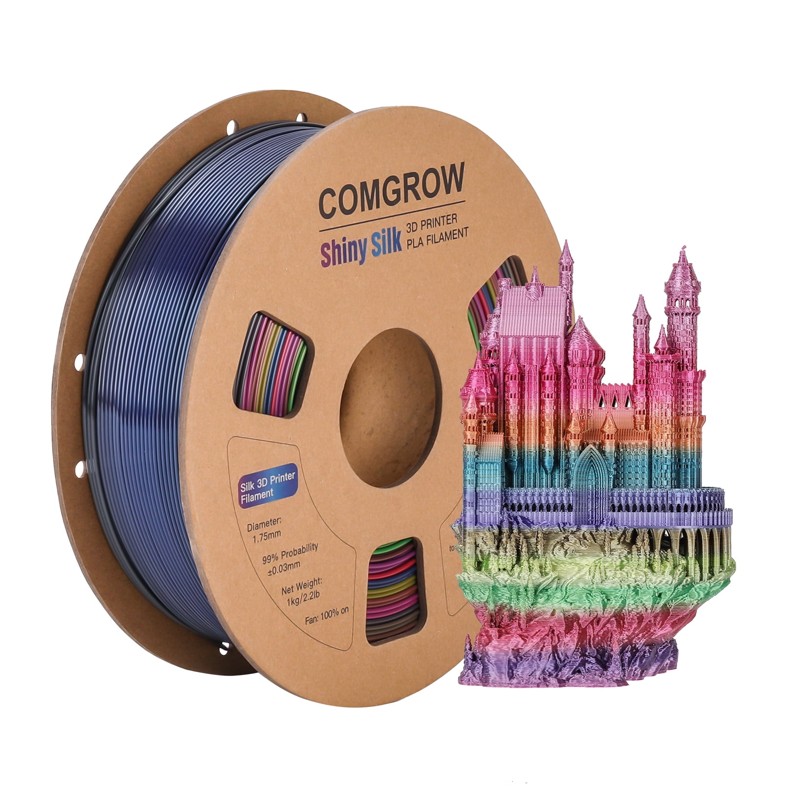 Comgrow Rainbow Colors Silk PLA 3D Printer Filament, Rainbow PLA ...