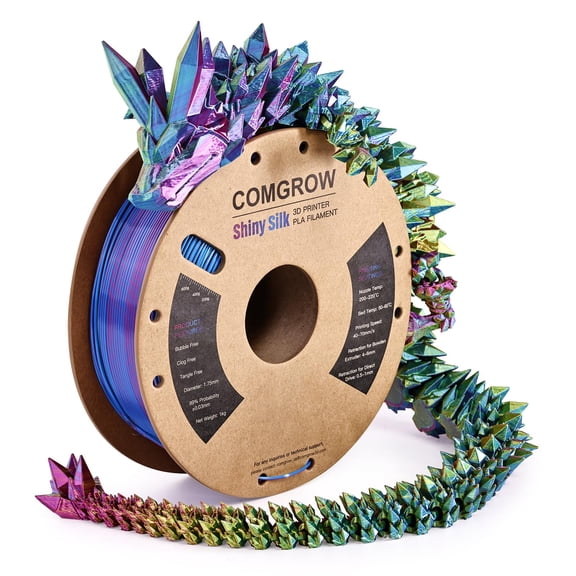 Comgrow Silk PLA Filament 1.75mm, Tri-Color Rainbow Coextrusion Red Blue Yellow, 1kg (2.2lbs) Spool, Shiny Finish 3D Printing Filament