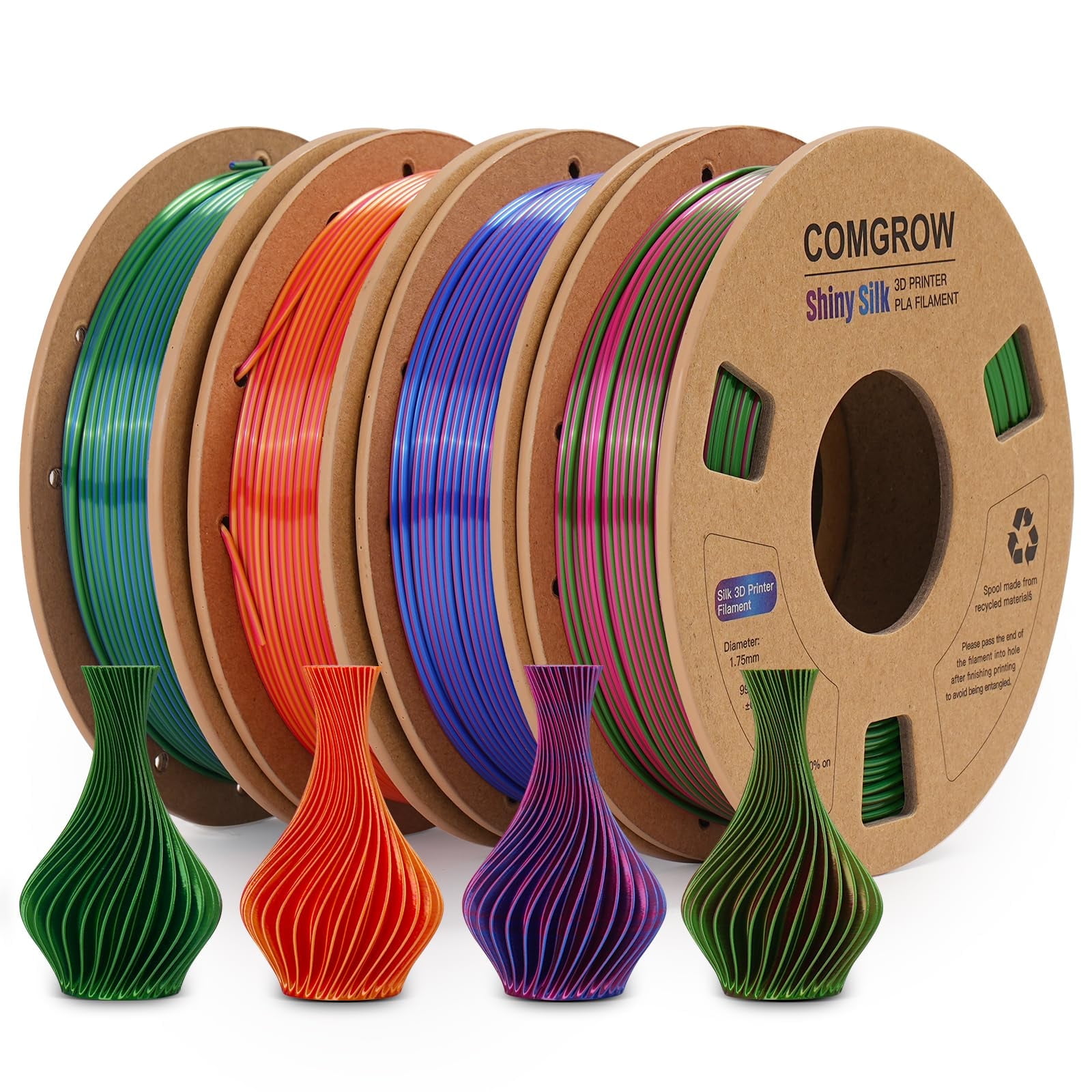 Comgrow Silk Shiny Rainbow Multi-Color 3D Printer Filament 1.75mm,Dual ...