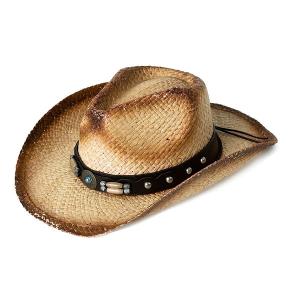 Comhats Western Style Round Up Straw Cowboy Hat for Women Men Shapeable Brim, Khaki - Prime for Outdoor Adventures Khaki Medium