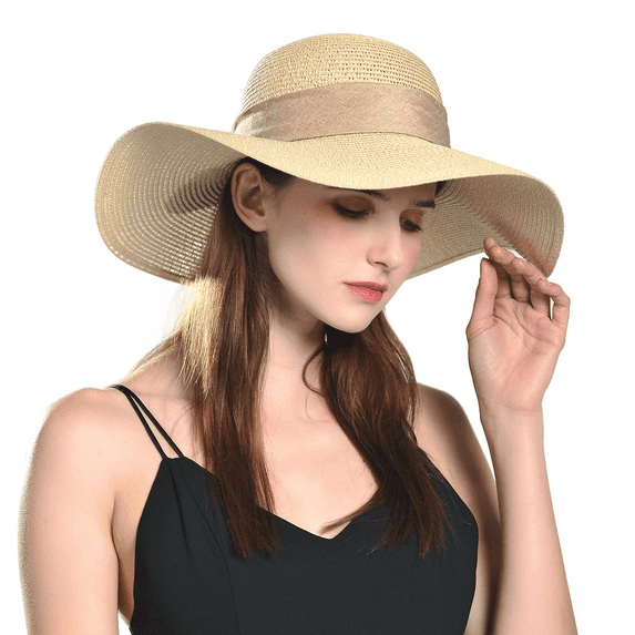 Comhats Ladies Sun Hat for Women Floppy UPF 50 UV Protection Wide Brim Straw Beach Sunhat Summer Holiday Accessroies Packable Adjustable (Beige, Medium)