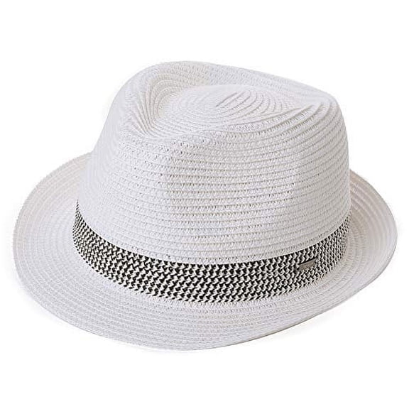 Comhats Mens Fedora Trilby Straw Sun Hats Summer Panama Beach Sunhats for Men Foldable Short Brim Golf Hats White X-Large