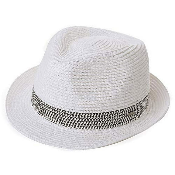 Comhats Mens Fedora Trilby Straw Sun Hats Summer Panama Beach Sunhats for Men Foldable Short Brim Golf Hats White XXL