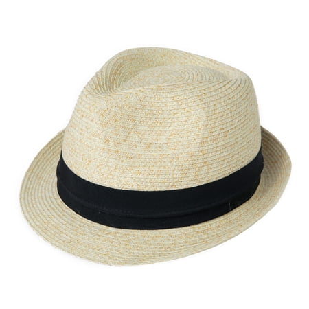 Comhats Mens Fedora Trilby Straw Sun Hats Summer Panama Beach Sunhats for Men Packable Short Brim Golf Hats White Medium
