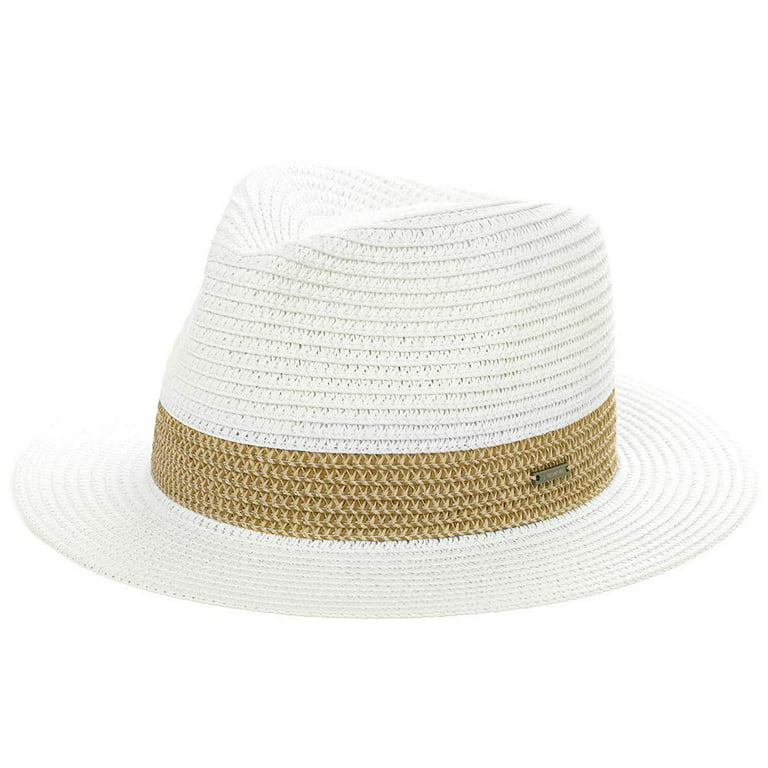 Comhats Mens Packable Straw Fedora Panama Sun Summer Beach Derby Cuban  Havana Hat for Women White Beige Medium