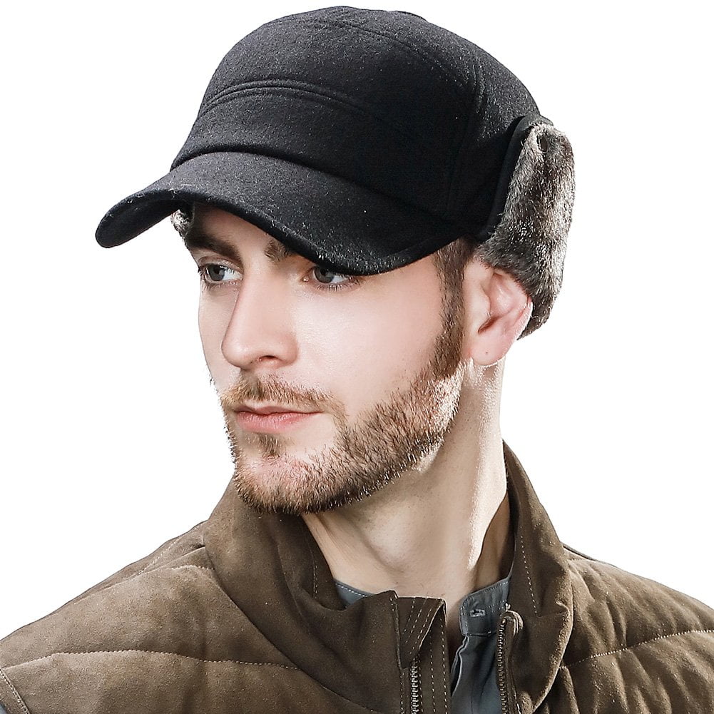 Comhats Mens Winter Wool Elmer Fudd Baseball Cap with Ear Flaps