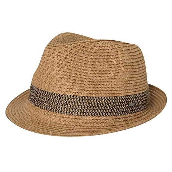 Comhats Packable Straw Fedora Panama Sun Summer Beach Hat Cuban Trilby Men Women 55-64cm (X-Large, 16010#Khaki-Black)