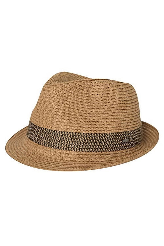 Packable Straw Fedora Panama Sun Summer Beach Hat Cuban Trilby Men Women 55-64cm (X-Large, 16010#Khaki-Black)