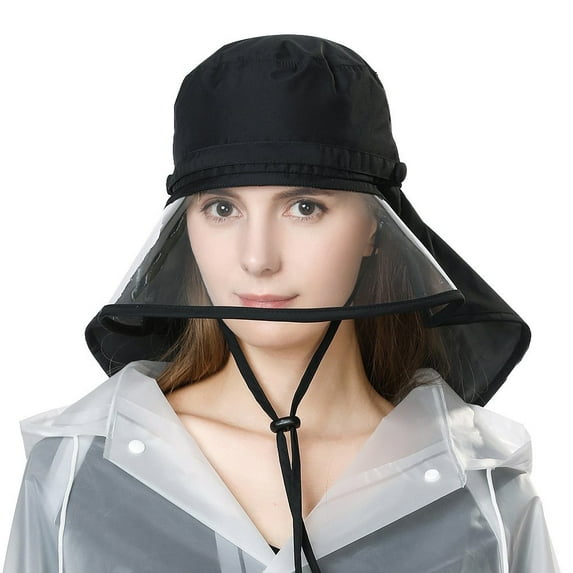 Comhats Rain Hats for Women Foldable Wide Brim Waterproof Hat for Walking Hiking Fishing Chin Strap Adjustable 56-59CM Black