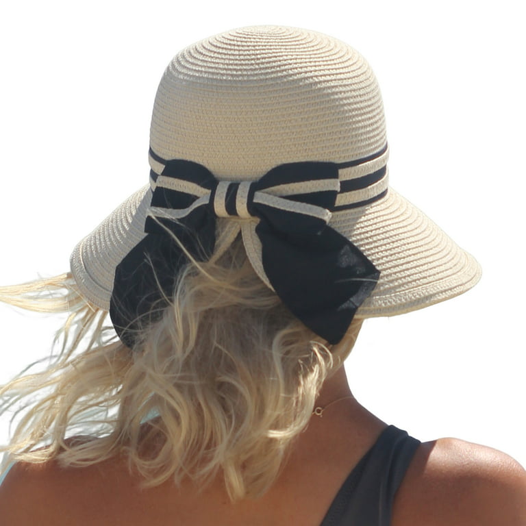 Comhats Straw Sun Hats Women Ladies Sunhats UV Protection Summer Hat  Ponytail Beach Hat Wide Brim Hat Packable Hat Beige Mixed Medium