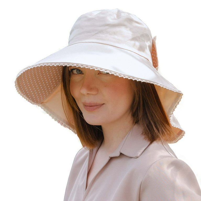 Comhats Sun Hat Women Packable UPF 50 Wide Brim with Neck Flap UV Cotton Safari Gardening with String Beige Large 59-61cm, Women's, Size: One Size