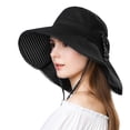 thumbnail image 1 of Comhats Sun Hat Women Packable UPF 50 Wide Brim with Neck Flap UV Cotton Safari Gardening with String Black Small 55-56.5CM, 1 of 6