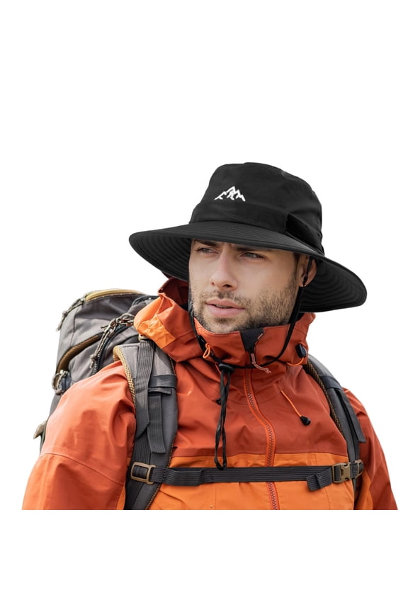 Waterproof Bucket Hat for Small Head, Outdoor Hat for Walking Golf Safari Fishing Hiking - Rain Hats - UPF 50+ Sun Hat Adjustable, Packable, Windproof M Black