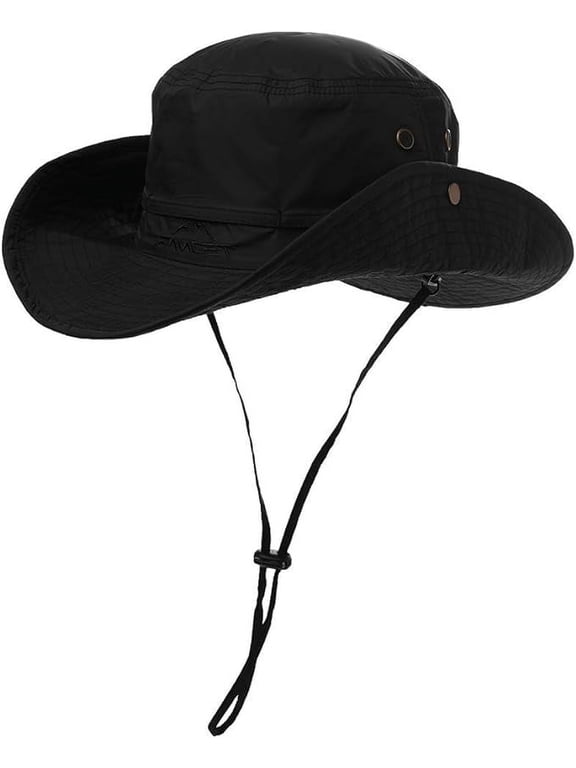 Waterproof Sun Hat, Wide Brim UPF 50+ Boonie Hat with Chin Strap, Black, m l
