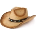 thumbnail image 1 of Comhats Western Style Round Cowboy Straw Hat, Khaki, X-Large, 1 of 4
