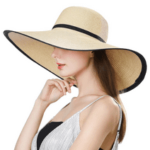 Comhats Womens Packable Floppy Straw Beach Sun Hat with Wide Brim UV UPF 50 Protection Foldable Travel Sunhat Beige M