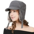thumbnail image 1 of Comhats Womens Winter Baseball Army Cap Trapper Warm Lined Military Hunting Hat Men Faux Fur Ear Flaps Muffs Ski Cold Weather Elmer Fudd Grey XL 60-62CM, 1 of 8