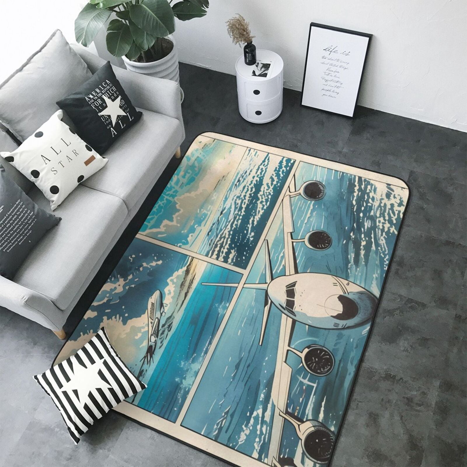 Comic Airplane Cockpit Illustration Area Rugs for Living Room Bedroom ...