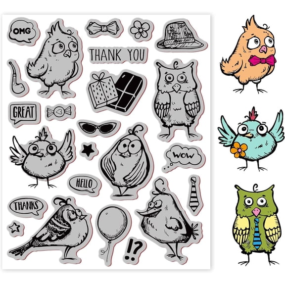 Comic Bird Cling Rubber Stamp Comic Bird Cling Mount Stamp Script Stamps Script Stamps for Card Making and Photo Album Decor Decoration and DIY Scrapbooking 8.667inch