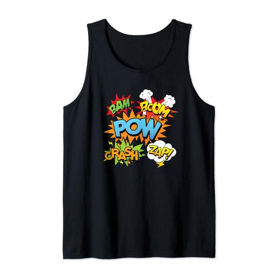 Comic Book Bam Pow Crash Boom Zap Bubbles In Bright Colors Tank Top Size S-3XL
