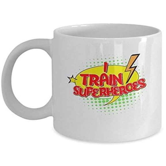 Train Superheroes 11 oz Coffee Mug - Comic Book White Ceramic Gift