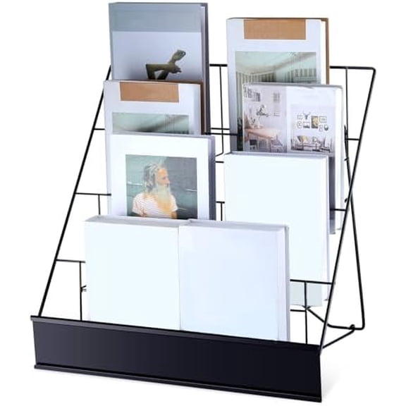 Comic Book Display Rack 4-tiered Book Display Stand 18" Wire Rack Tabletop Signing CD Magazine Stand Metal Black Countertop Decor for Retail Library Classroom Picture Literature Brochure