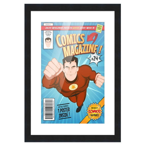 Comic Book Frame with Mat for 1 Golden Age Comic Published Between 1938 and 1956 - Black Wood Comic